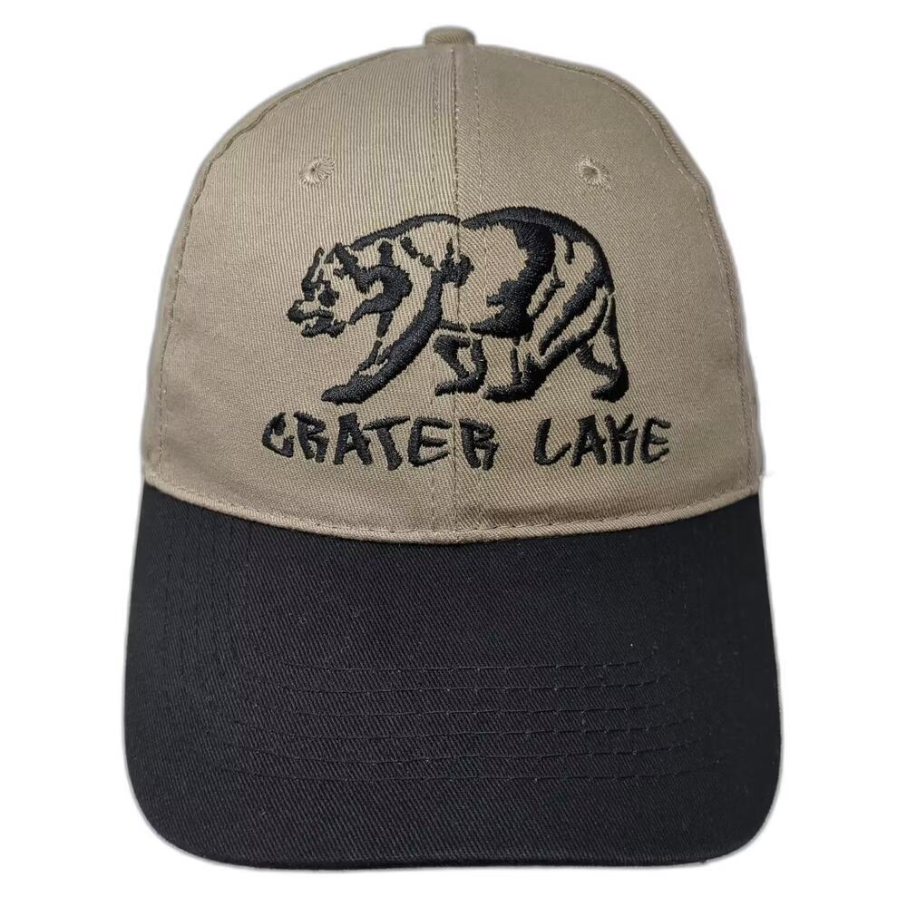 Ace USA Baseball Cap Beige Black Crater Lake Bear Embroidered Strapback Hat OS